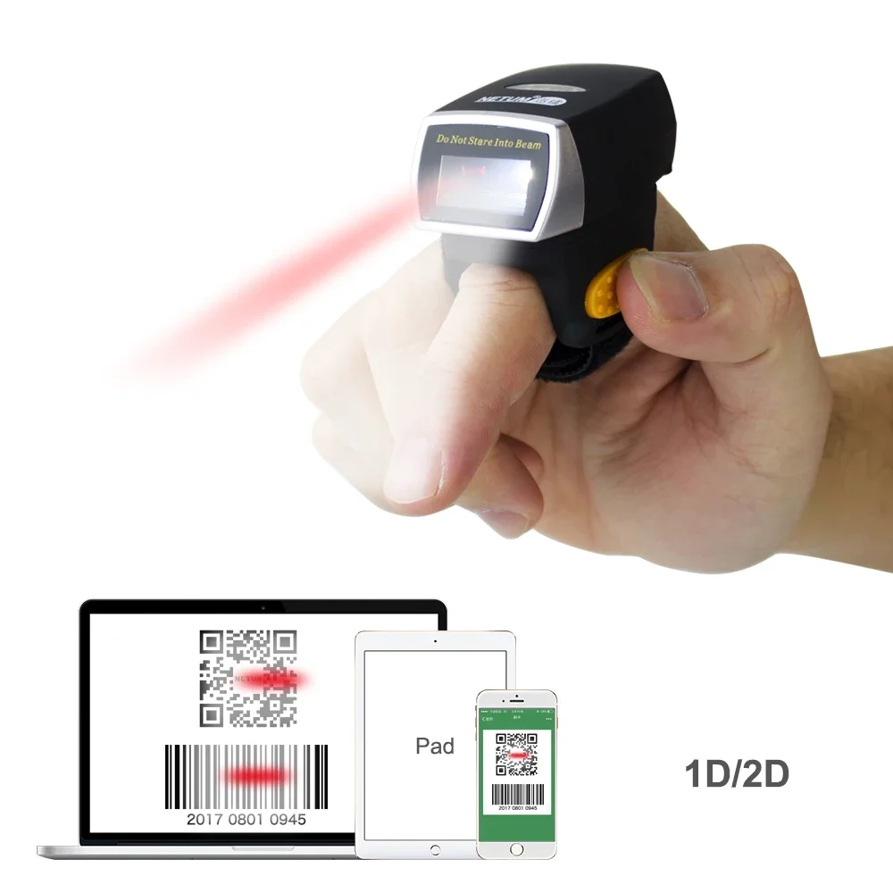 Barcode Scanner Wireless - 新型NetumミニフィンガーリングバーコードスキャナーCCD 1D 2D小型ウェアラブルQRコードリーダーBTワイヤレスバーコードスキャナー