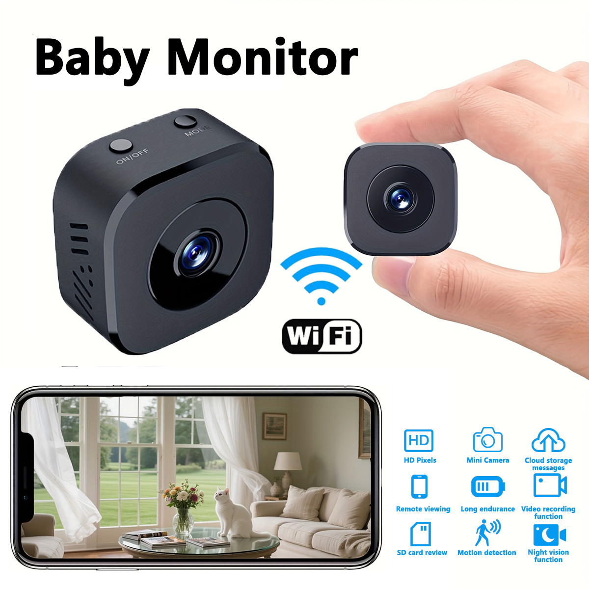 Compact Camera Mirrorless - 1080P HD ミニ WiFi カメラ屋内安全セキュリティ監視ベビーモニターナイトビジョンビデオカメラ IP