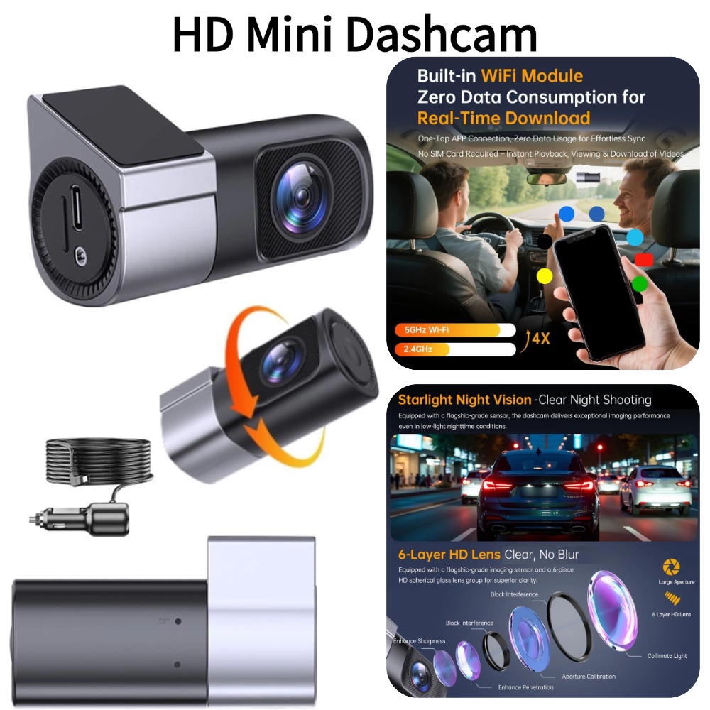 Compact Camera Mirrorless - HD 1080P 車載カメラ ナイトビジョン搭載 ミニ隠し型 360度