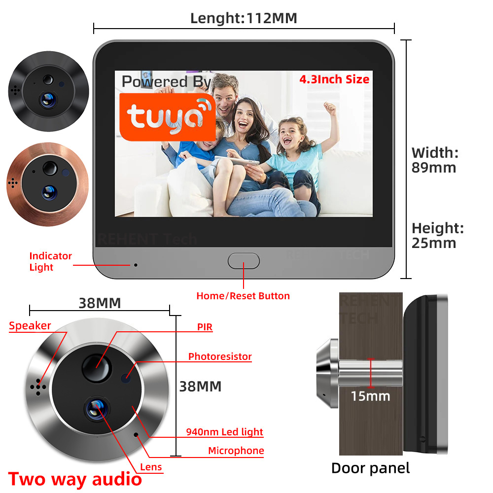 Compact Camera Mirrorless - ミニ双方向音声通話機能付き3MP Tuya SmartLifeアプリ対応WiFiデジタルドアビューアー、赤外線940NMナイトビジョンPIRカメラ、広視野