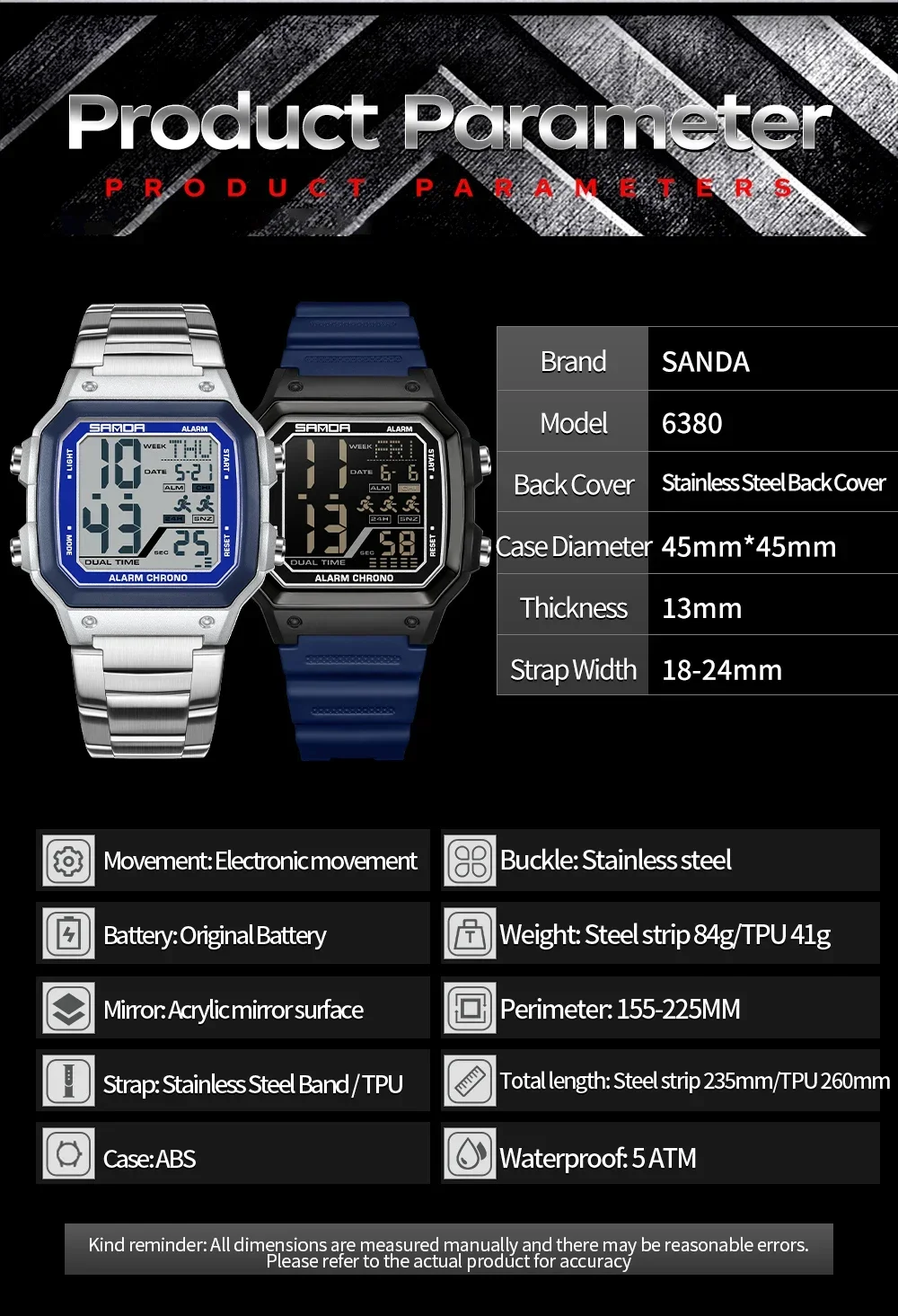 SANDA 6380 ファッション電子時計男性用カレンダー発 - Electronics Gadgets For Men のレビューと価格